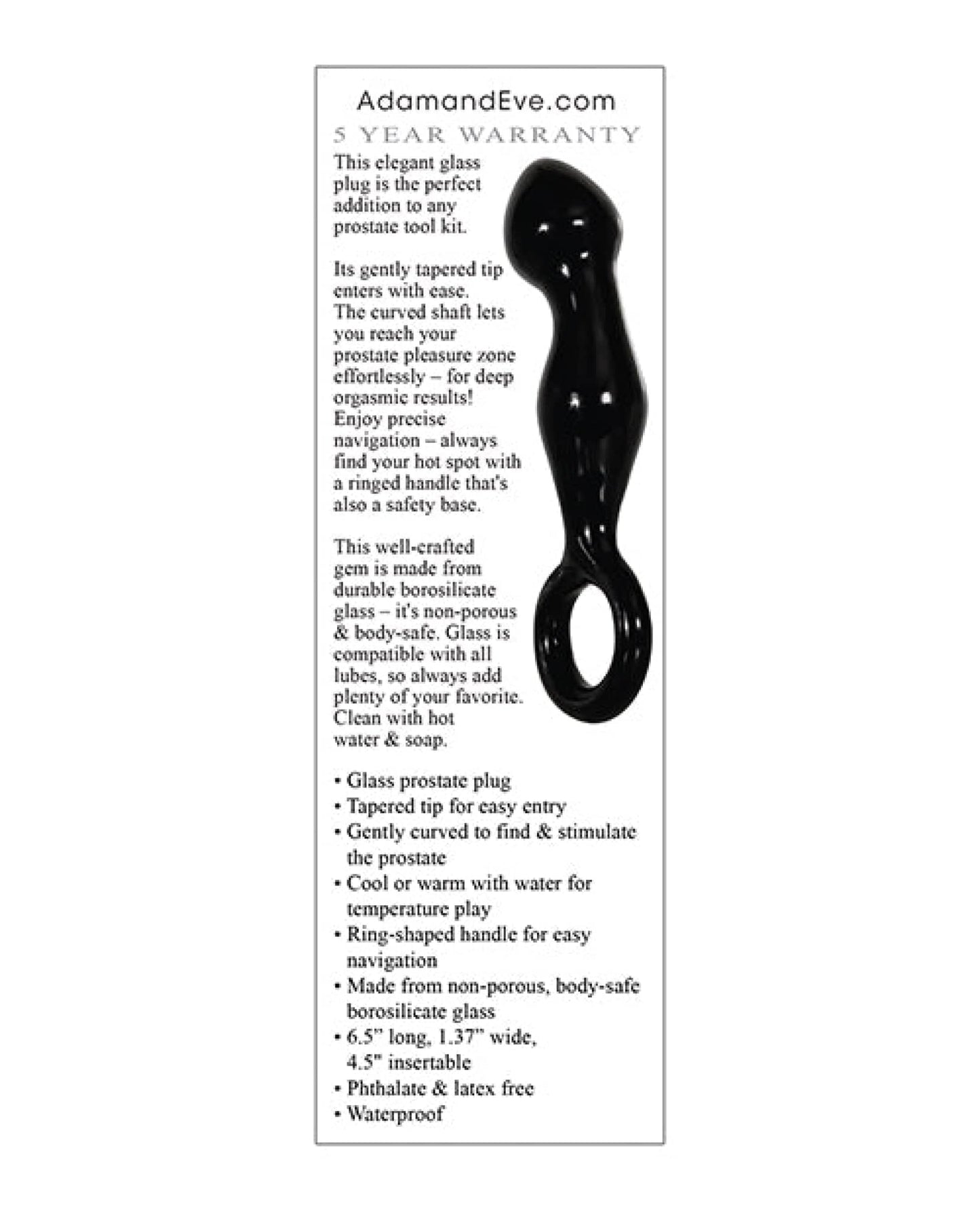 Doll Authority Anal Products Adam & Eve Adam's Glass Prostate Massager - Black