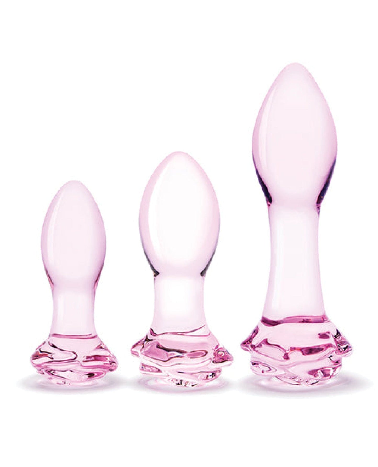 Doll Authority Anal Products Glas 3 Pc Rosebud Butt Plug Set - Pink