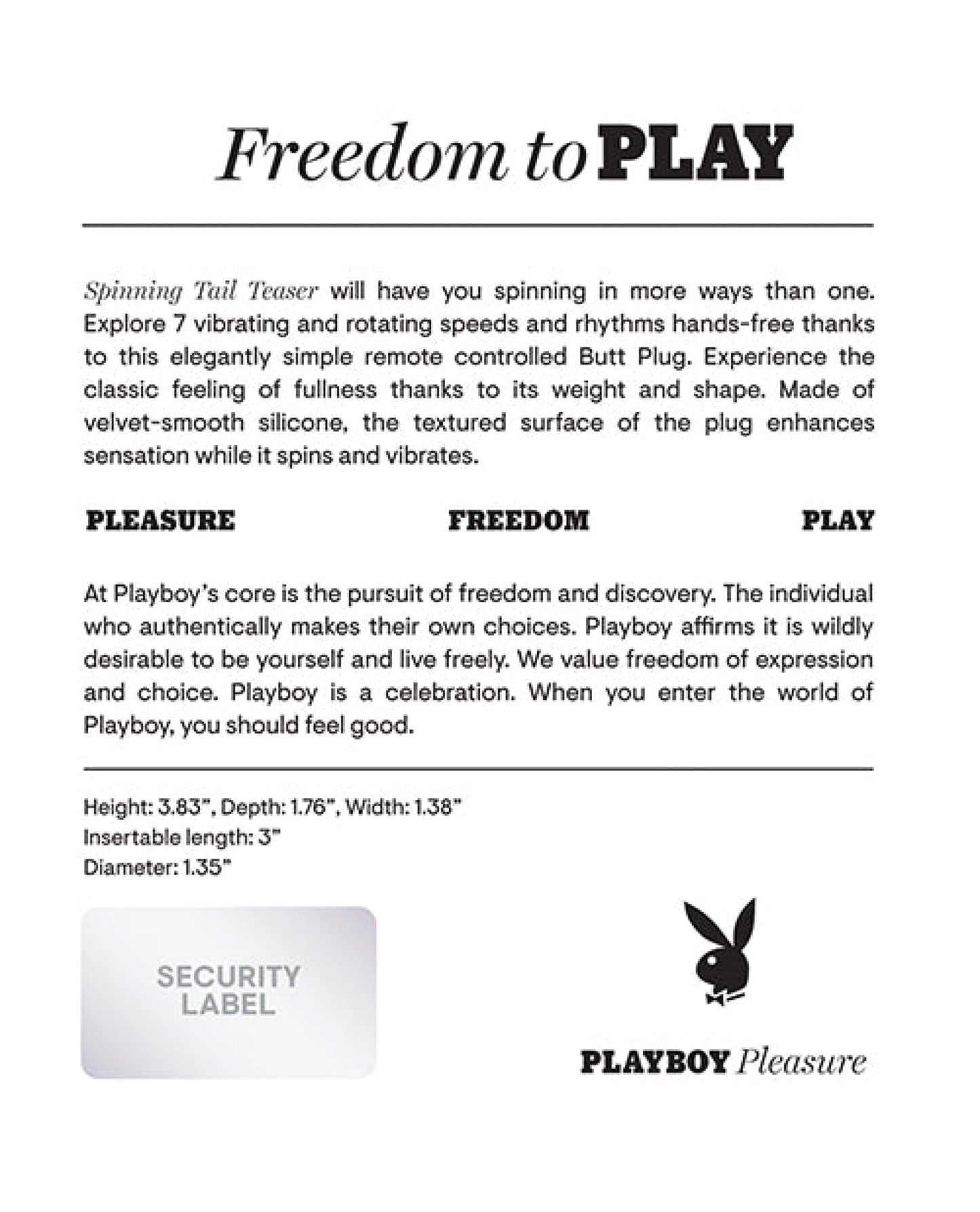 Doll Authority Anal Products Playboy Pleasure Spinning Tail Teaser Butt Plug - Salute