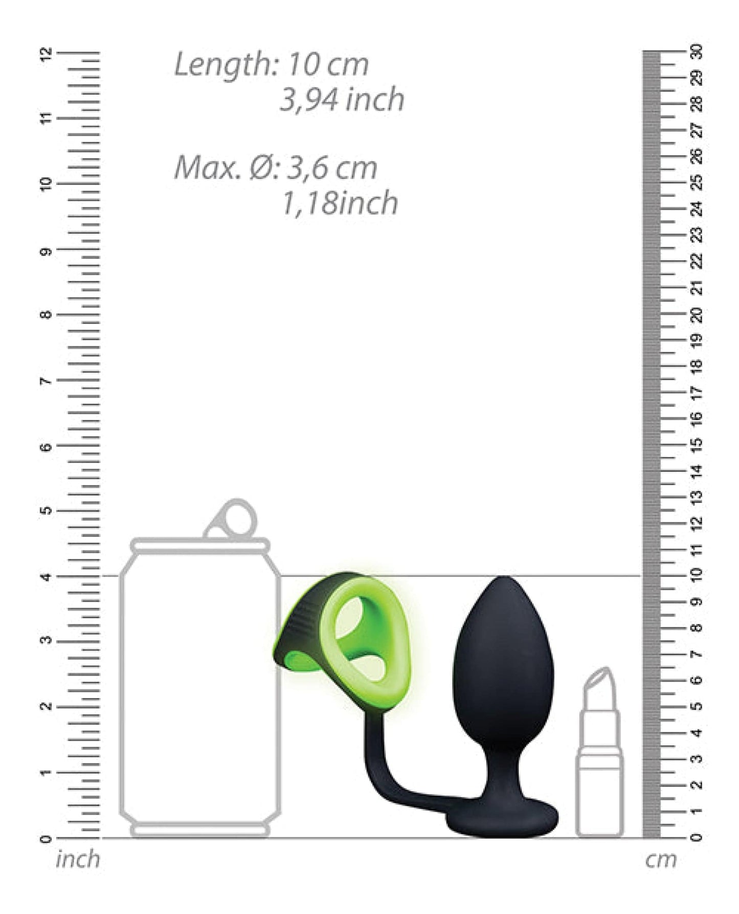 Doll Authority Anal Products Shots Ouch Butt Plug W-cock Ring & Ball Strap - Glow In The Dark