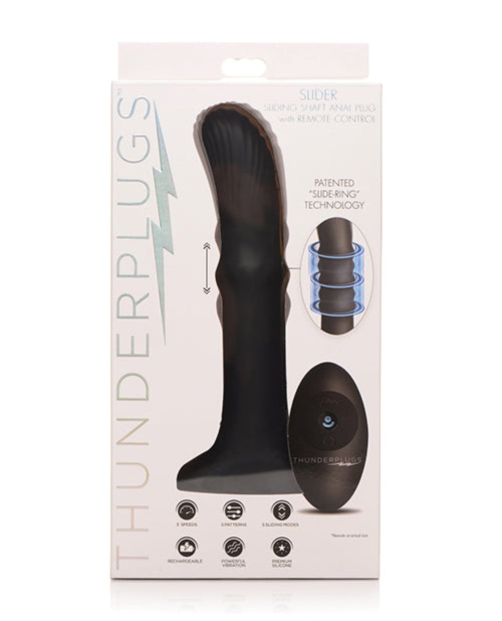 Thunderplugs Sliding Shaft Silicone Vibrator W remote Black  