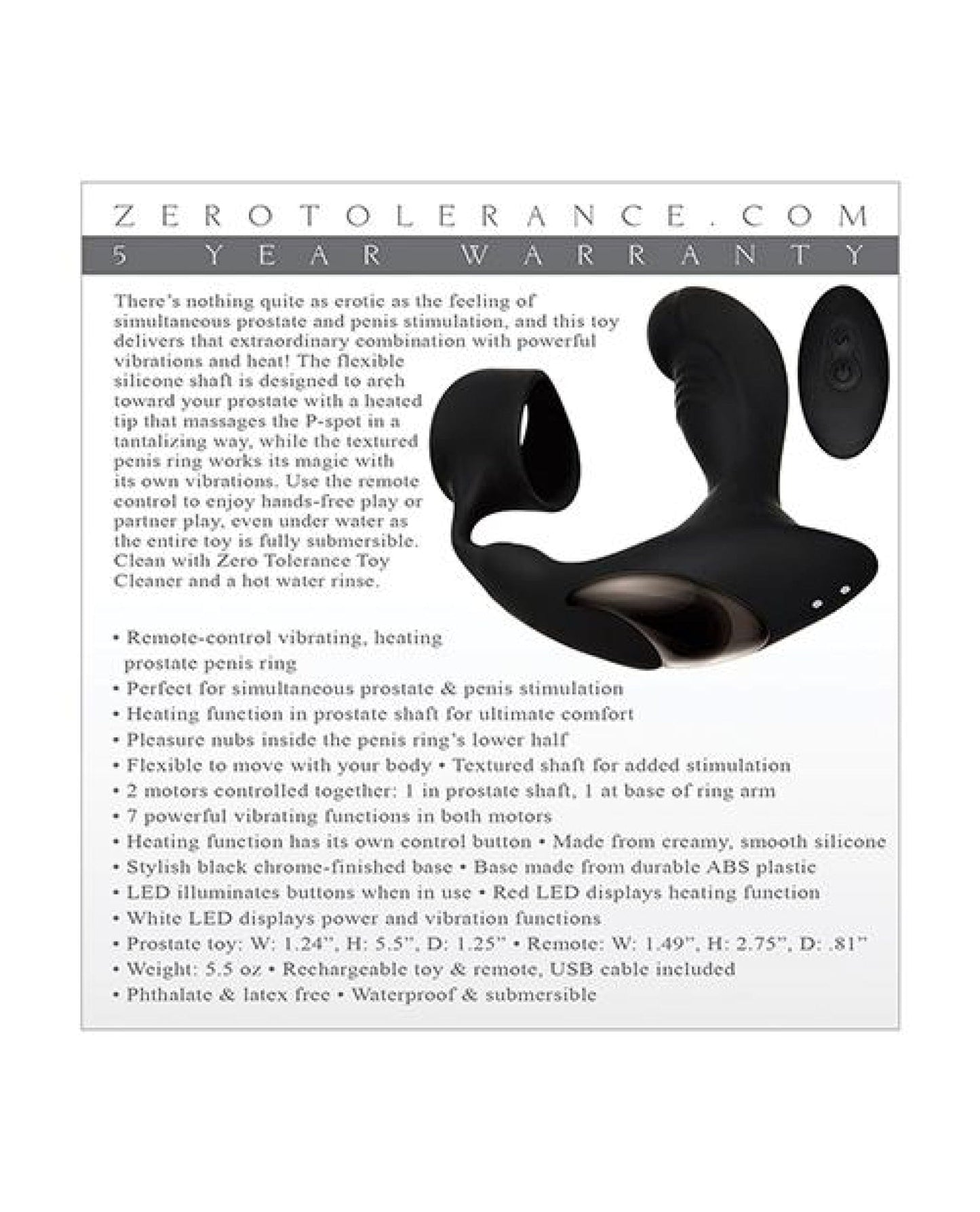 Doll Authority Anal Products Zero Tolerance Strapped & Tapped Rechargeable Prostate Vibrator - Black
