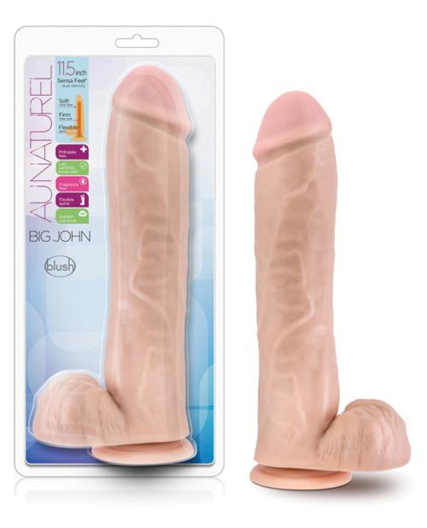 Doll Authority Dongs & Dildos Blush Au Naturel Big John 11.5" Sensa Feel Dual Density Dong W-suction Cup - Vanilla