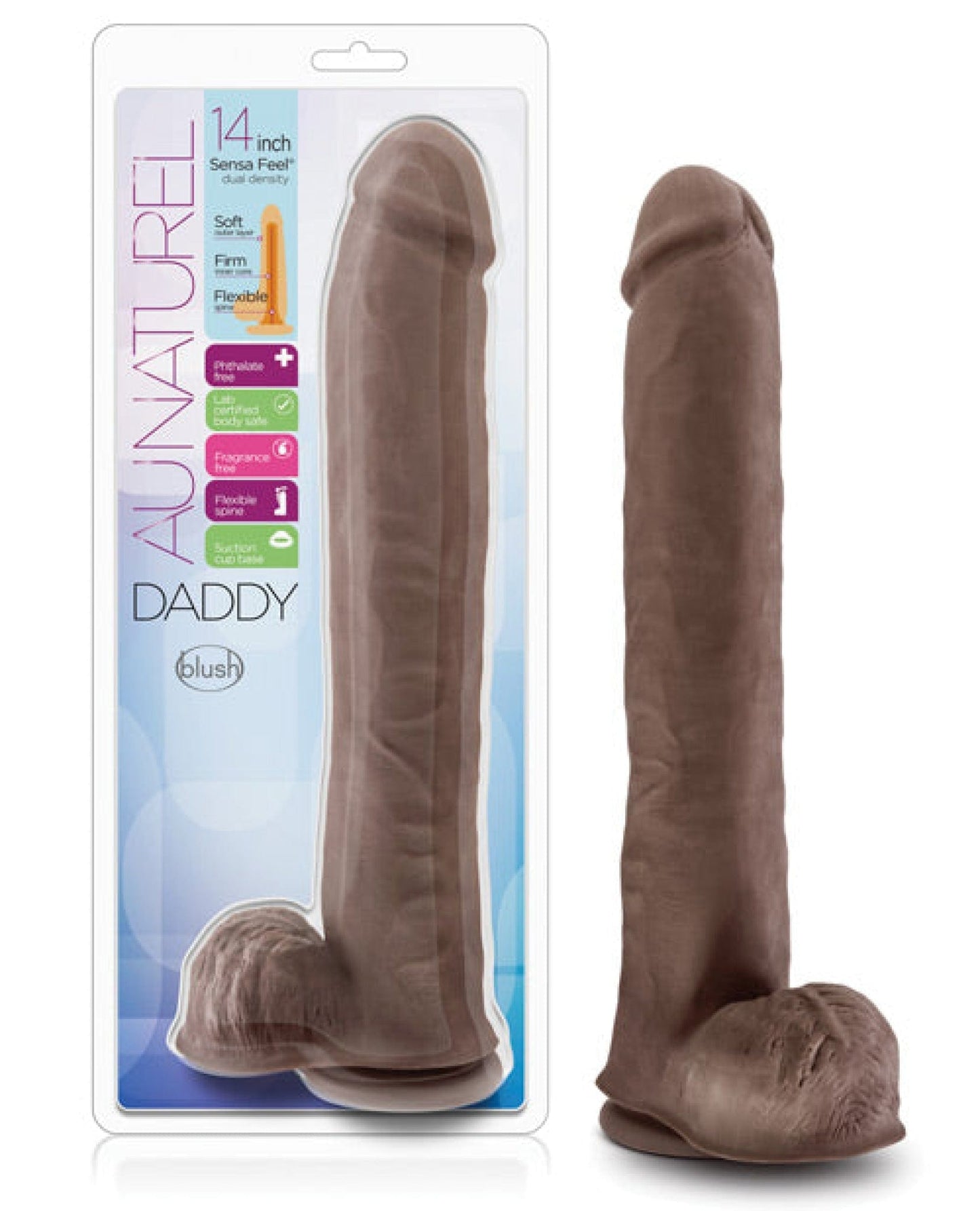 Doll Authority Dongs & Dildos Chocolate "Blush Au Naturel Daddy 14"" Sensa Feel Dual Density Dong W/suction Cup"