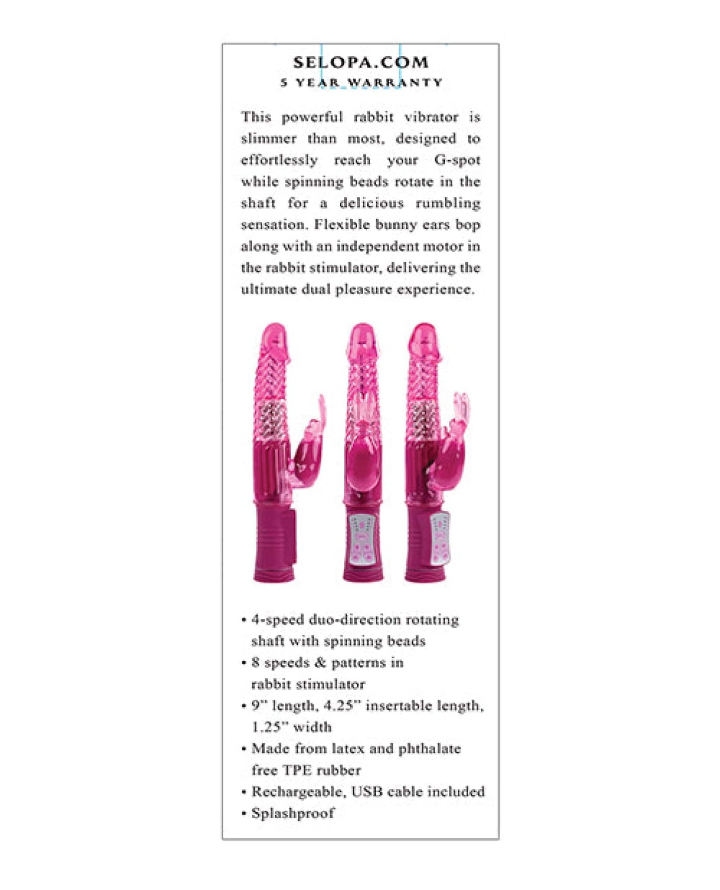 Doll Authority Vibrators Selopa Rechargeable Bunny - Pink