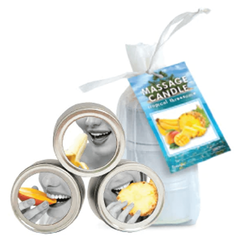 Earthly Body Lubes Edible Mini Candle Tropical Trio: 3 Mango, Pineapple, Banana 2 fl oz / 60 ml