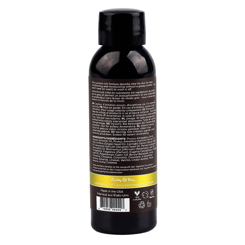 Earthly Body Lubes Hemp Seed Massage & Body Oil Nag Champa 2 fl oz / 60 ml