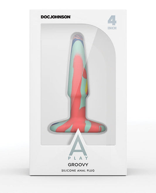 Doll Authority Anal Products A Play 4" Groovy Silicone Anal Plug - Multicolor-yellow