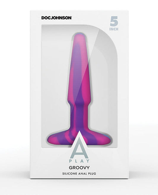 Doll Authority Anal Products A Play 5" Groovy Silicone Anal Plug - Multicolor-yellow