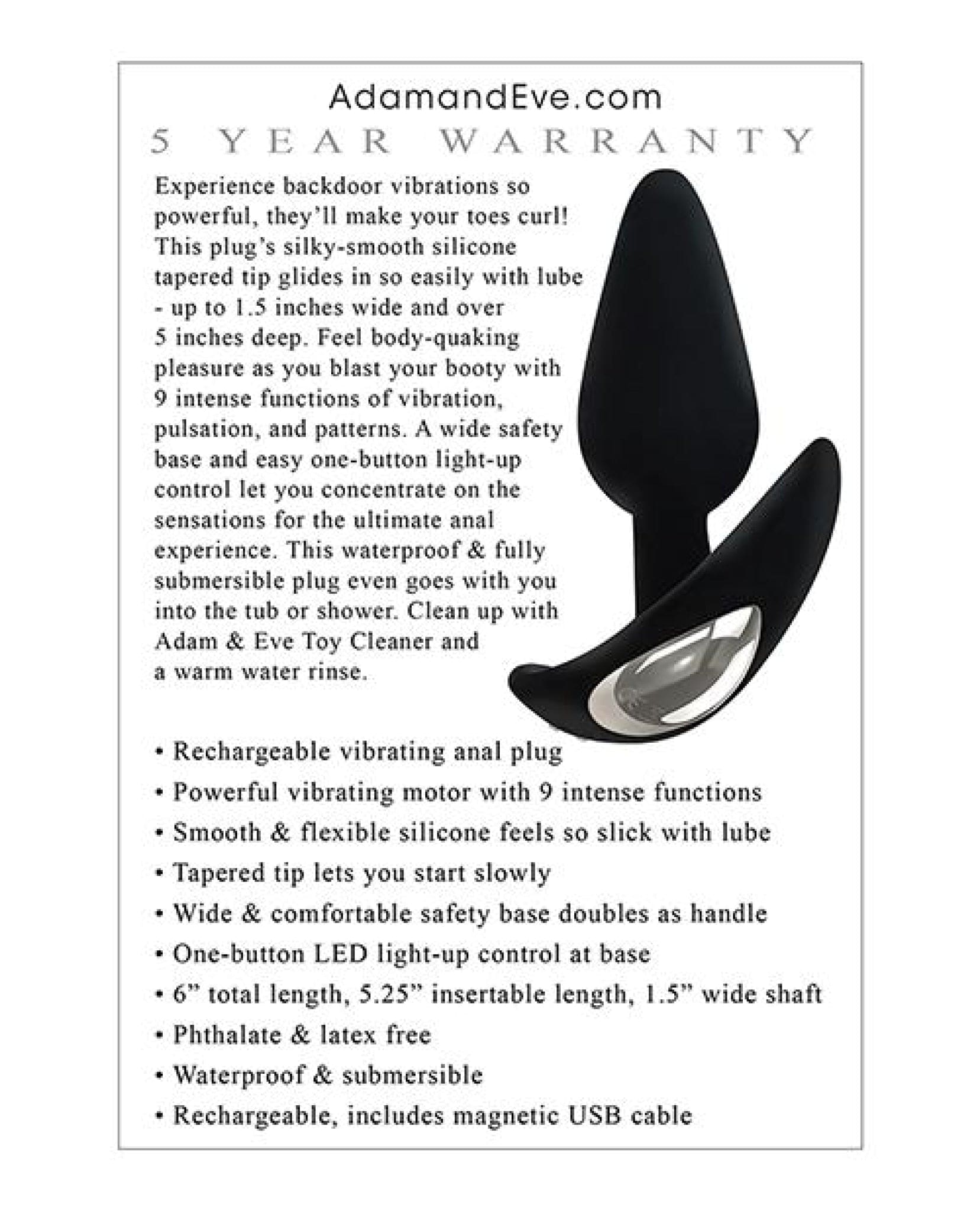 Doll Authority Anal Products Adam & Eve's Rechargeable Vibrating Anal Plug - Black