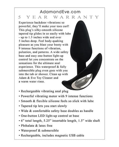 Doll Authority Anal Products Adam & Eve's Rechargeable Vibrating Anal Plug - Black