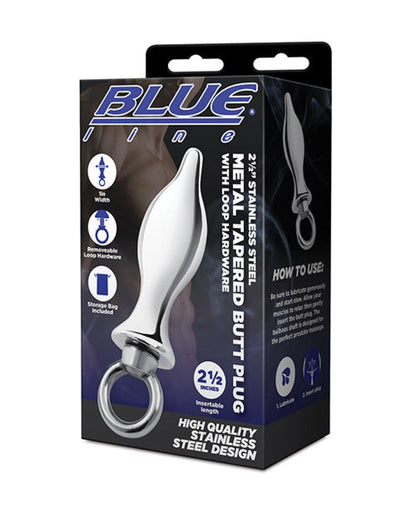 Doll Authority Anal Products Blue Line 2.5" Stainless Steel Metal Tapered Butt Plug With Loop Hardware