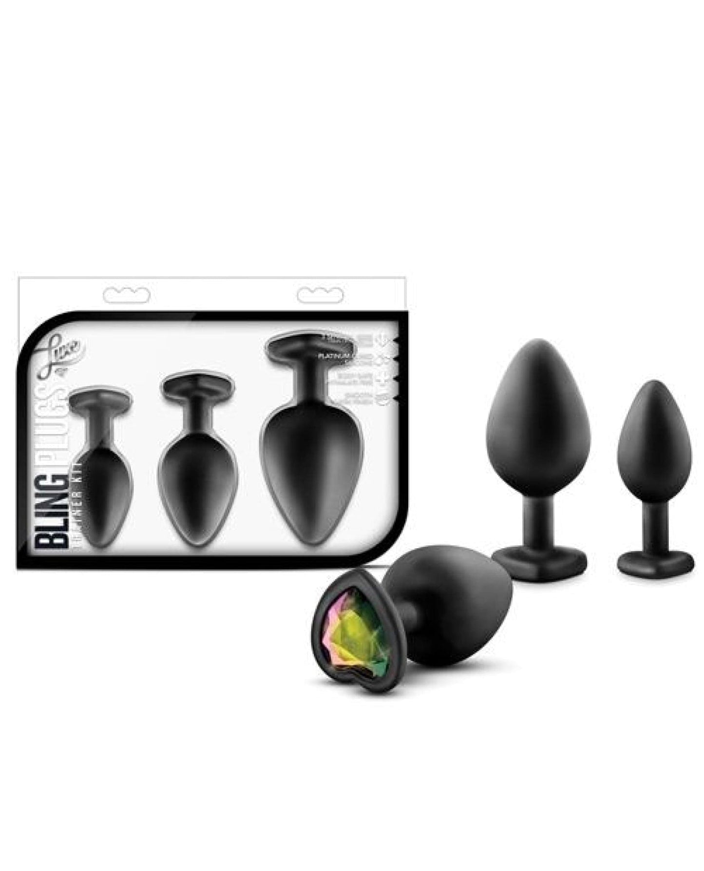 Doll Authority Anal Products Black W/rainbow Blush Luxe Bling Plugs Training Kit - Pink W/white Gems