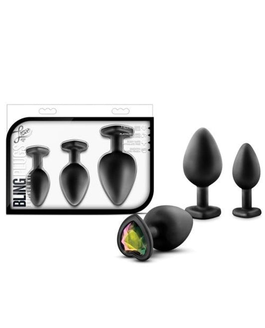 Doll Authority Anal Products Black W/rainbow Blush Luxe Bling Plugs Training Kit - Pink W/white Gems