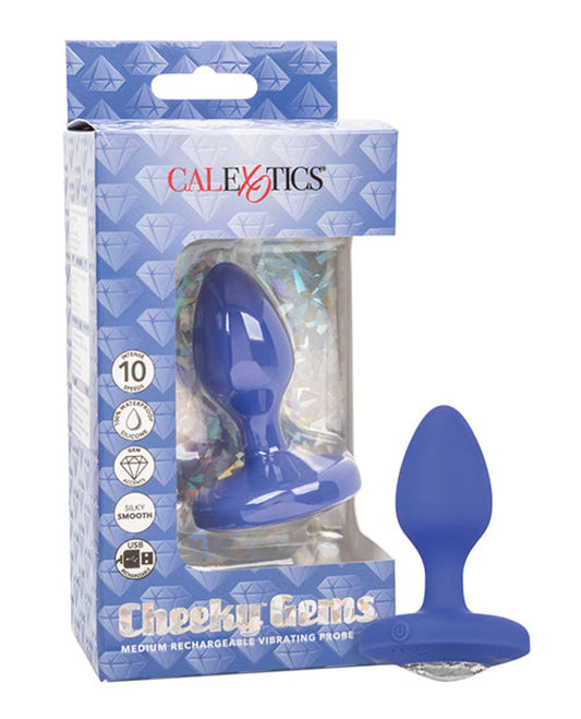 Doll Authority Anal Products Cheeky Gems Medium Rechargeable Vibrating Probe - Blue