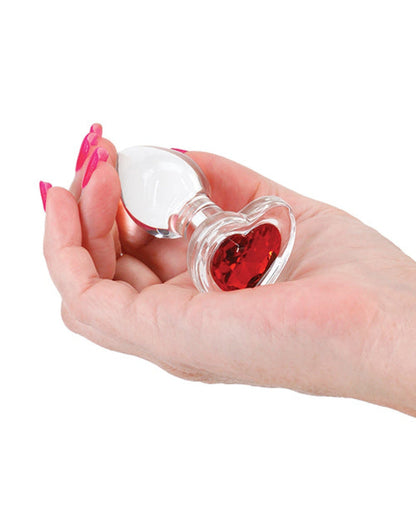 Doll Authority Anal Products Crystal Desires Glass Heart Gem Butt Plug - Red