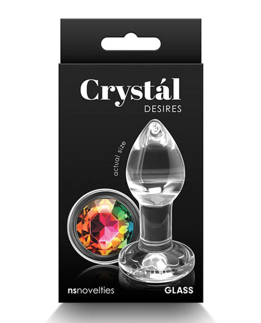 Doll Authority Anal Products Small Crystal Desires Glass Round Gem Butt Plug - Rainbow