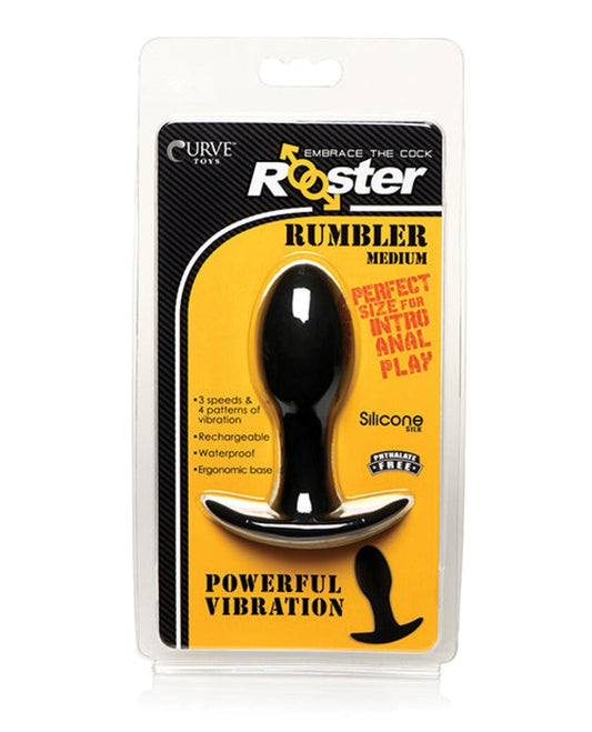 Doll Authority Anal Products Medium Curve Novelties Rooster Rumbler Vibrating Silicone Anal Plug - Black