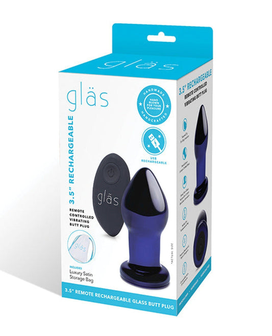 Doll Authority Anal Products Glas 3.5" Rechargeable Vibrating Butt Plug - Blue