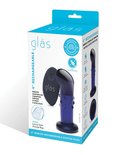 Doll Authority Anal Products Glas 4" Rechargeable Vibrating Dotted G Spot/p Spot Plug - Blue