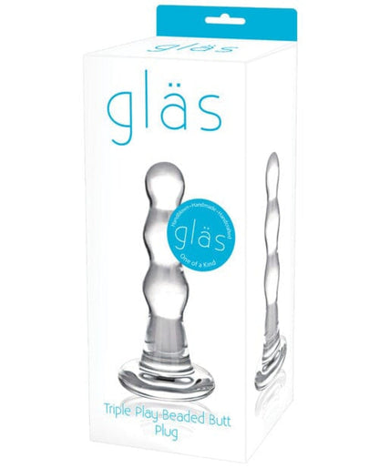 Doll Authority Anal Products Glas Triple Play Beaded Butt Plug - Clear
