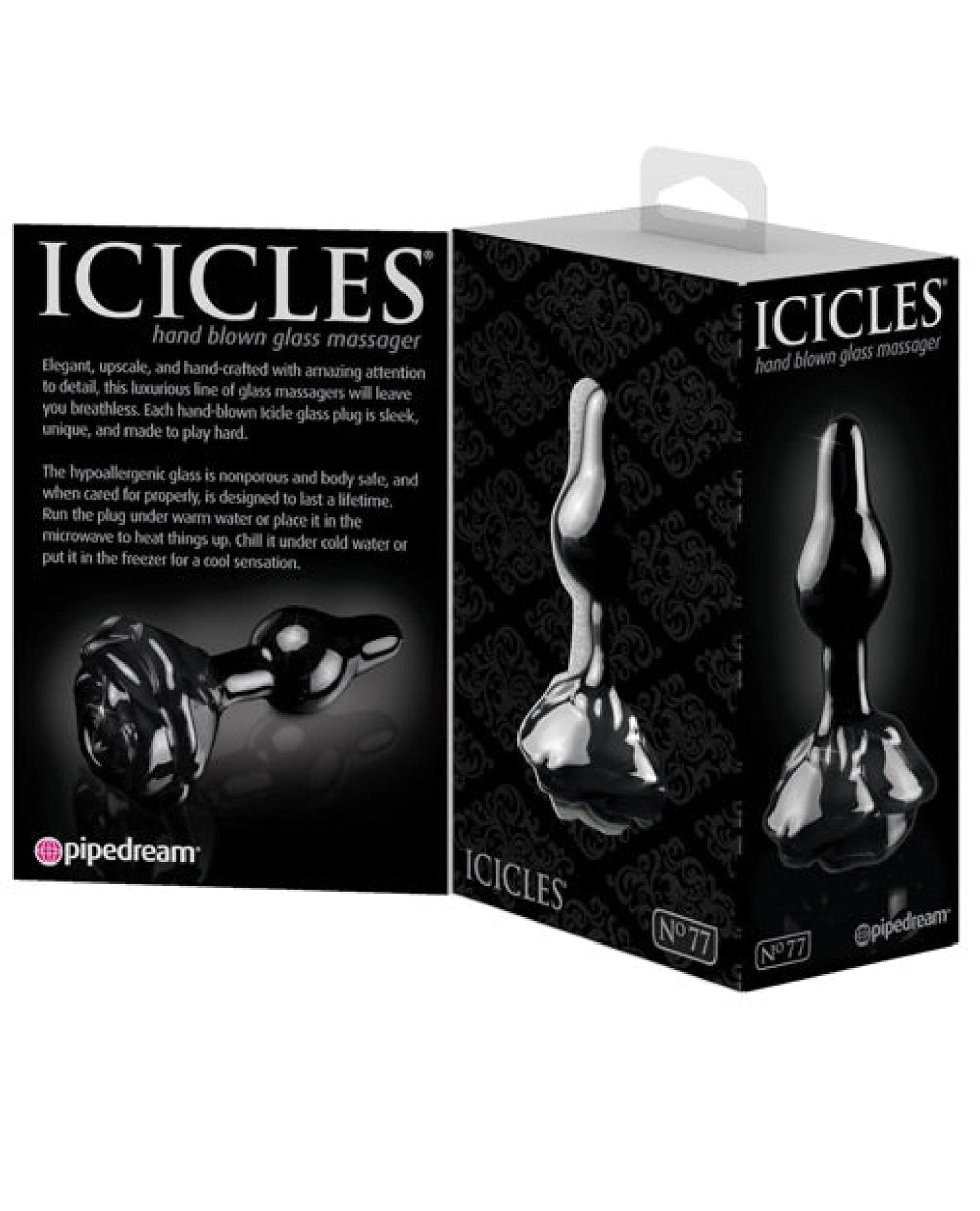 Doll Authority Anal Products Icicles No. 77 Hand Blown Glass Rose Butt Plug - Black