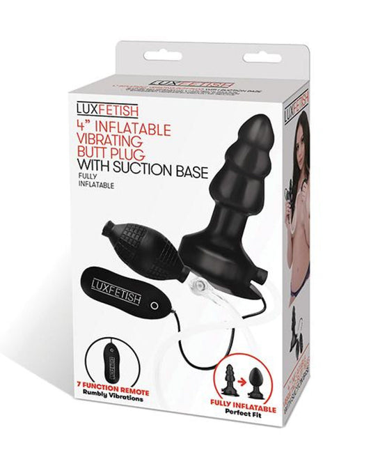 Doll Authority Anal Products Lux Fetish 4" Inflatable Vibrating Butt Plug W-suction Base - Black