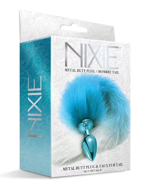 Doll Authority Anal Products Blue Metallic Nixie Metal Butt Plug W/faux Fur Tail