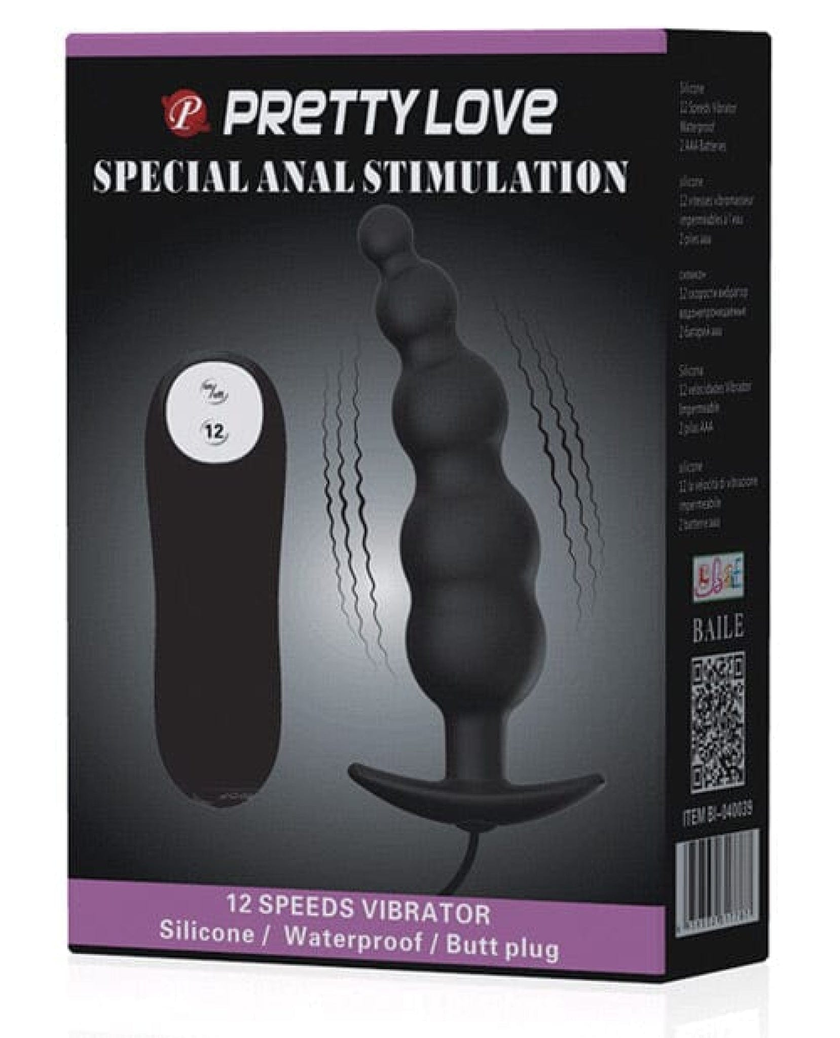 Doll Authority Anal Products Pretty Love Vibrating Bead Shaped Butt Plug - Black