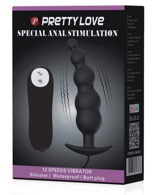Doll Authority Anal Products Pretty Love Vibrating Bead Shaped Butt Plug - Black