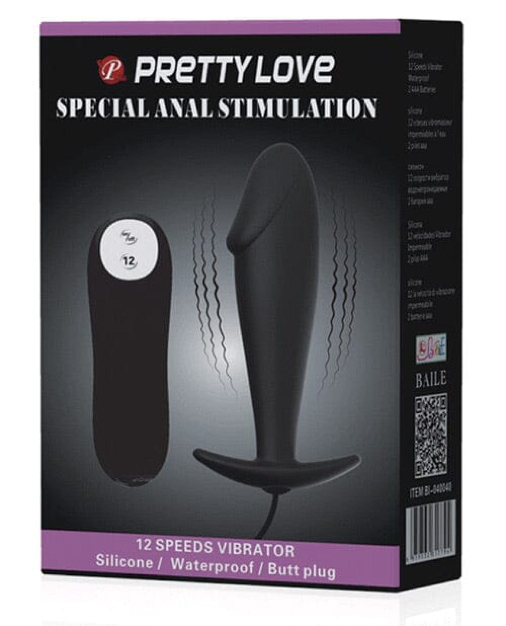 Doll Authority Anal Products Pretty Love Vibrating Penis Shaped Butt Plug - Black