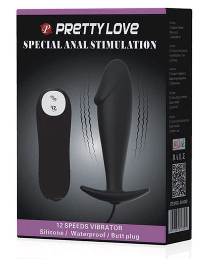 Doll Authority Anal Products Pretty Love Vibrating Penis Shaped Butt Plug - Black
