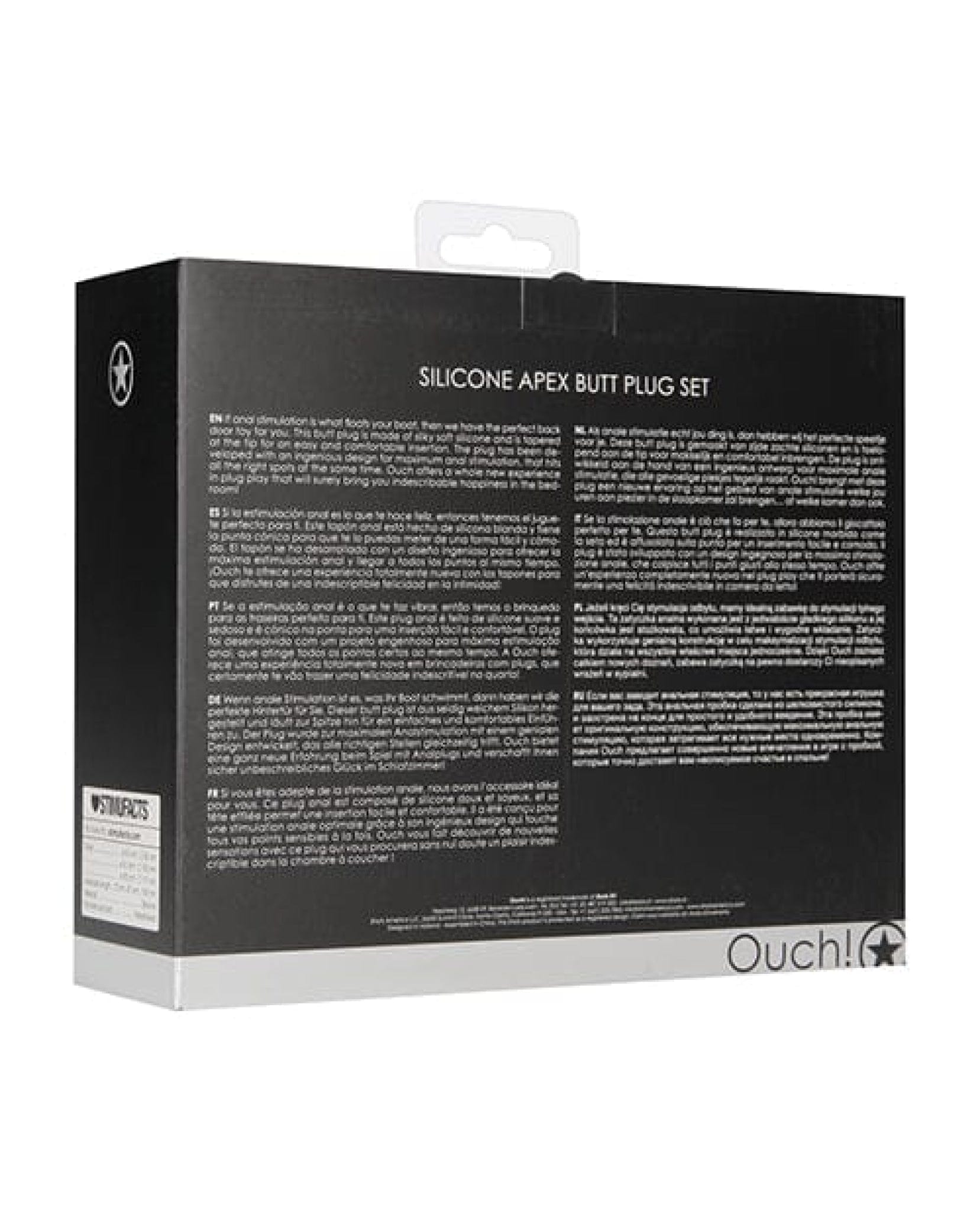 Doll Authority Anal Products Shots Ouch Apex Butt Plug Set - Black