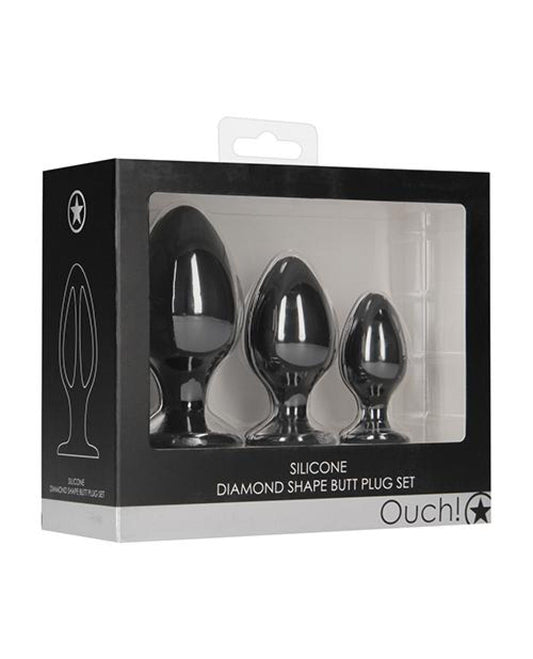 Doll Authority Anal Products Shots Ouch Diamond Shape Butt Plug Set - Black