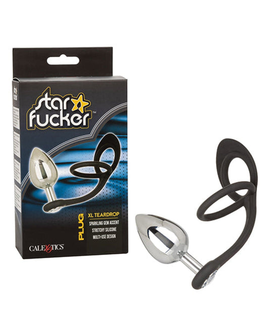 Doll Authority Anal Products Star Fucker Xl Teardrop Gem Plug W-silicone Enhancer - Black