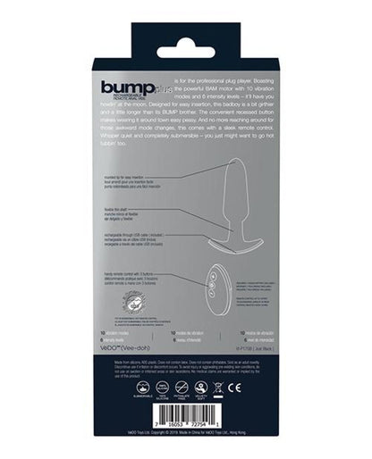 Doll Authority Anal Products Vedo Bump Plus Rechargeable Remote Control Anal Vibe - Just Black