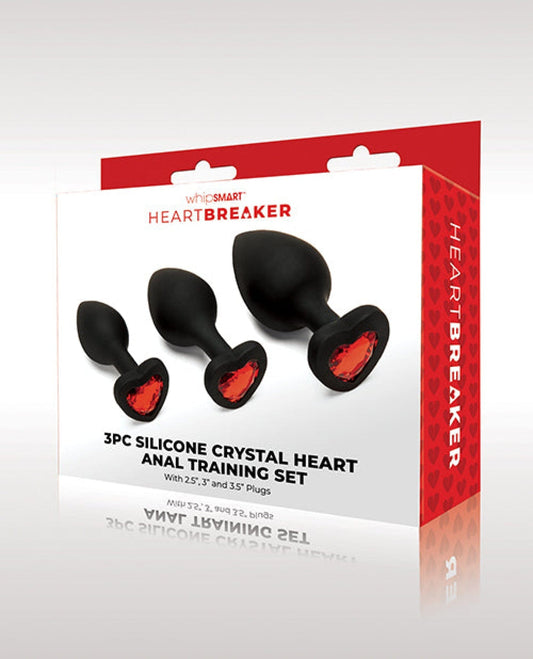 Doll Authority Anal Products Whipsmart Heartbreaker 3 Pc Crystal Heart Anal Training Set - Black/red