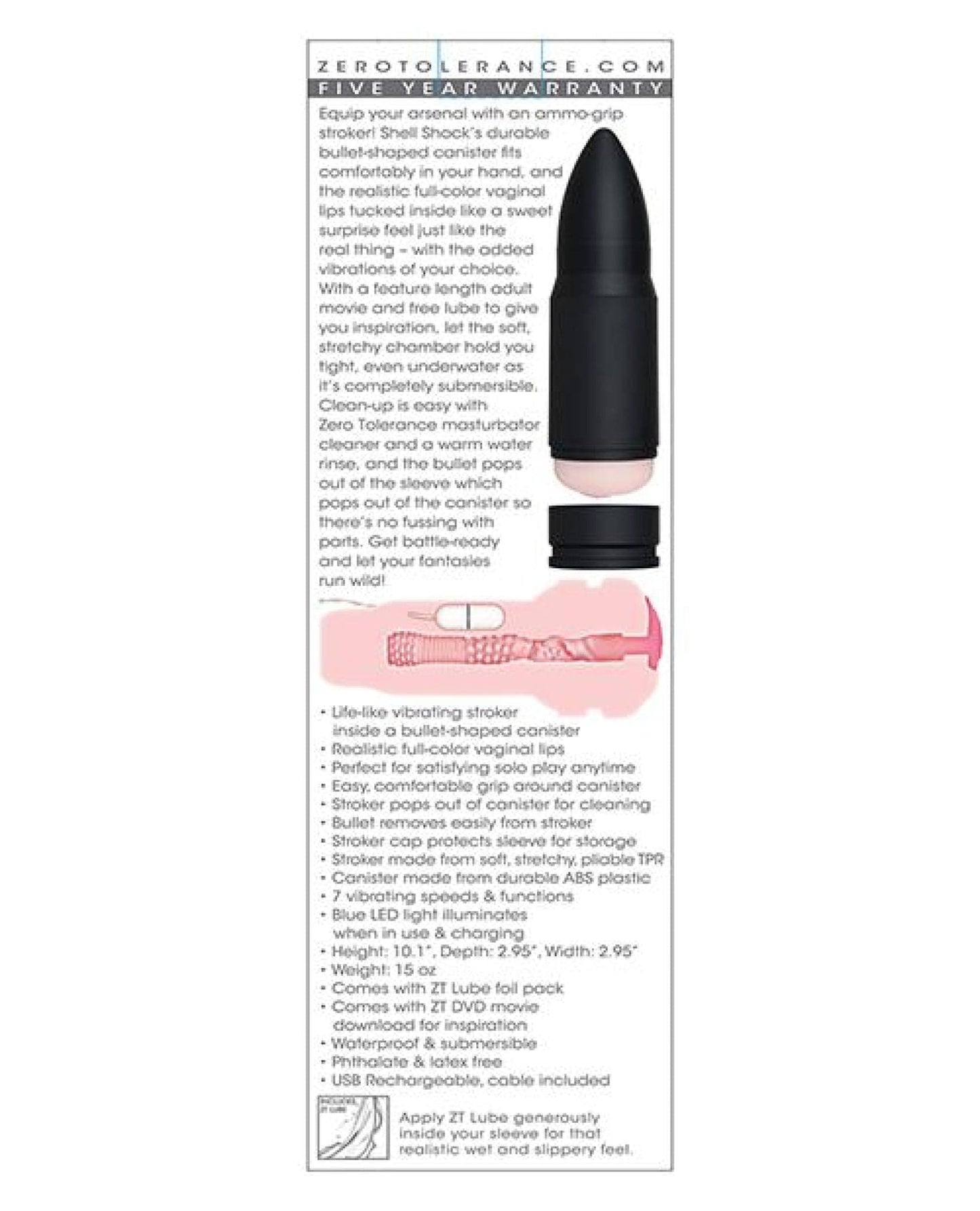 Doll Authority Dolls & Masturbators Zero Tolerance Shell Shock Rechargeable Vibrating Stroker - Black-flesh