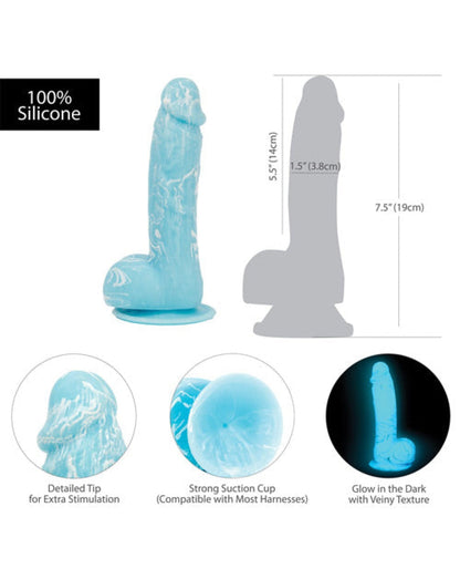 Doll Authority Dongs & Dildos Addiction Luke 7.5" Glow In The Dark Dildo - Blue