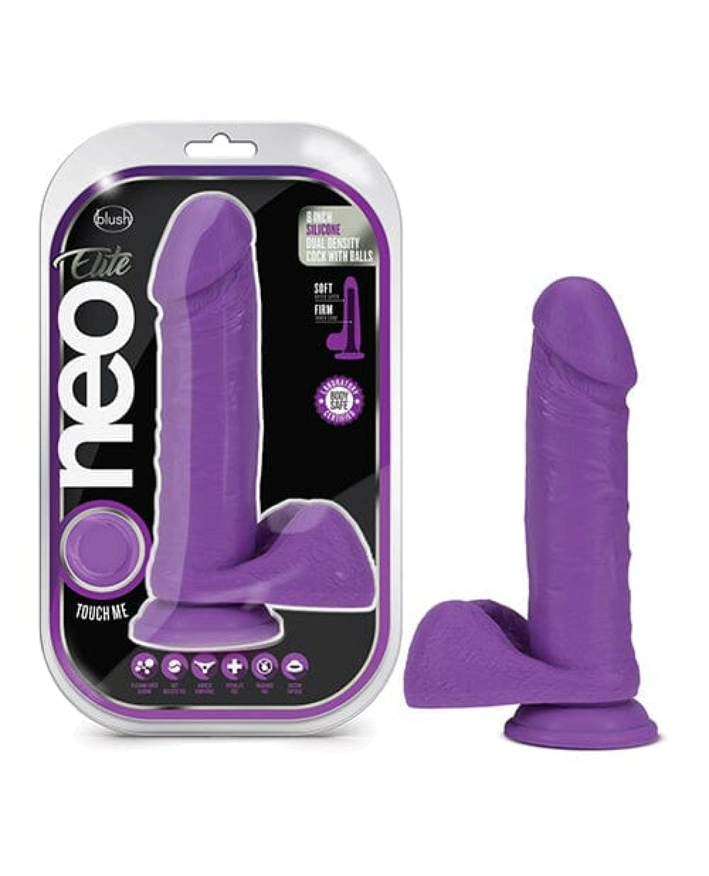 Doll Authority Dongs & Dildos Neon Purple Blush Neo Elite 8" Silicone Dual Density Cock W/balls - Neon