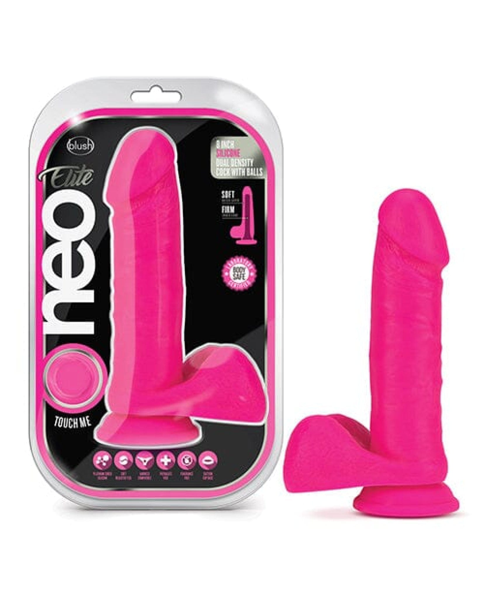 Doll Authority Dongs & Dildos Neon Pink Blush Neo Elite 8" Silicone Dual Density Cock W/balls - Neon