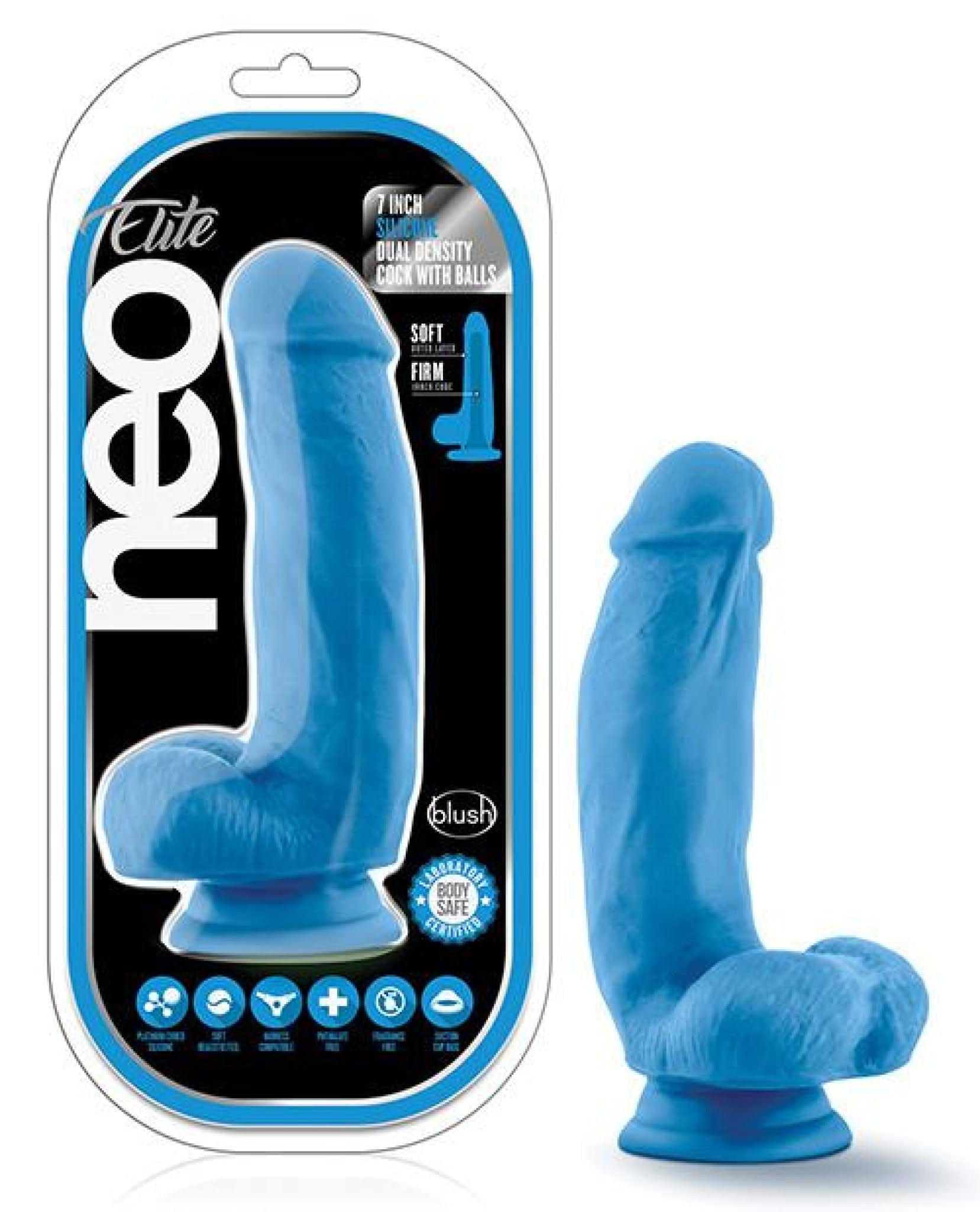 Doll Authority Dongs & Dildos Neon Blue / 7" Blush Neo Elite Silicone Dual Density Cock W/balls