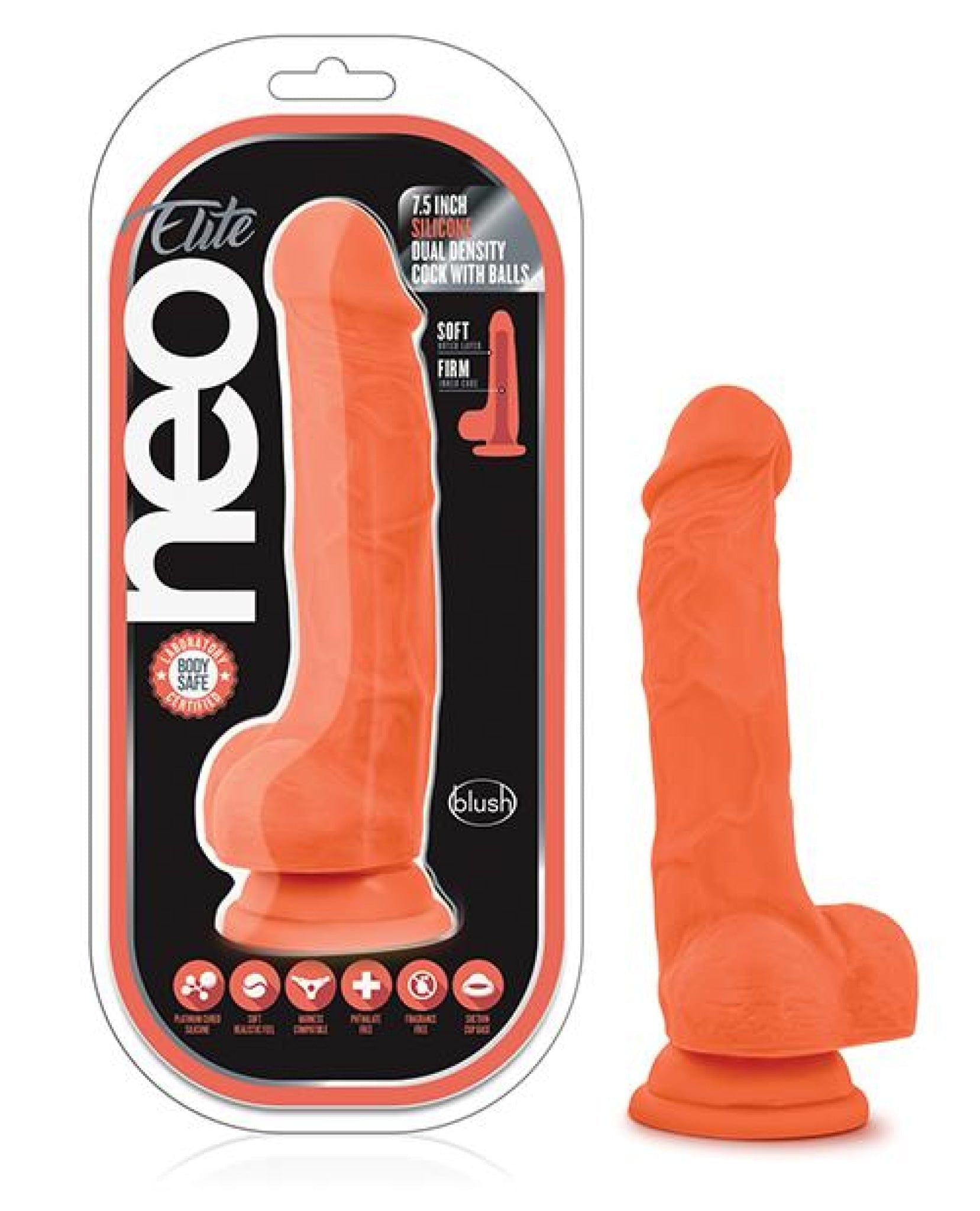 Doll Authority Dongs & Dildos Neon Orange / 7.5" Blush Neo Elite Silicone Dual Density Cock W/balls