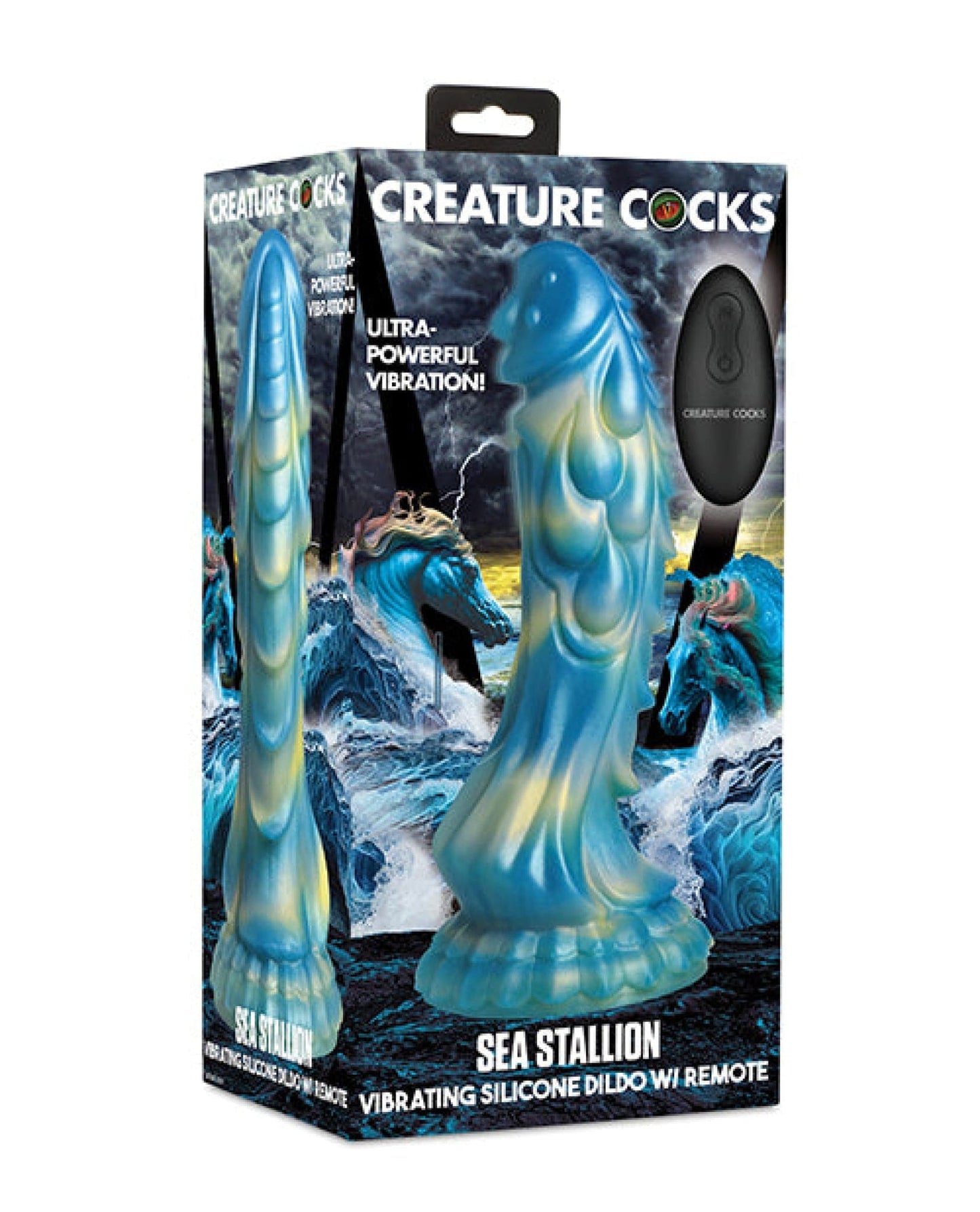 Doll Authority Dongs & Dildos Creature Cocks  Sea Stallion Vibrating Dildo w/ Remote - Blue/Yellow