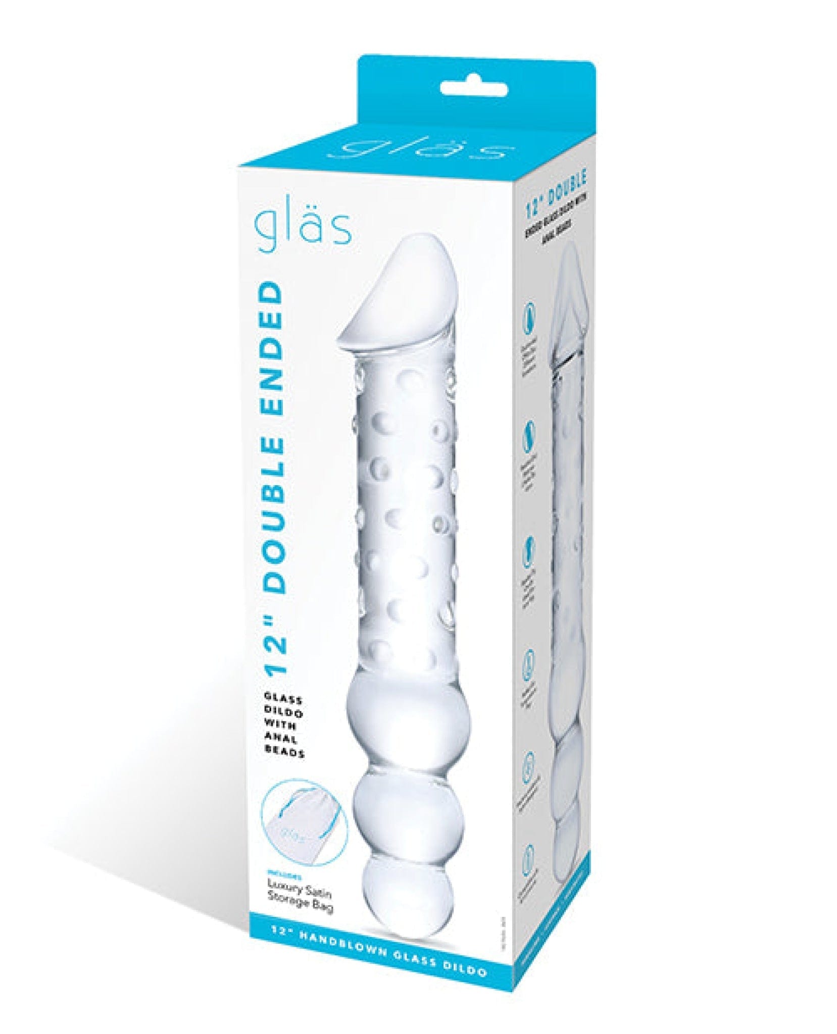 Doll Authority Dongs & Dildos Glas 12" Double Ended Glass Dildo W-anal Beads - Clear