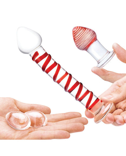 Doll Authority Dongs & Dildos Glas 4 Pc Mr. Swirly Set W-glass Kegal Balls & 3.25" Butt Plug - Red