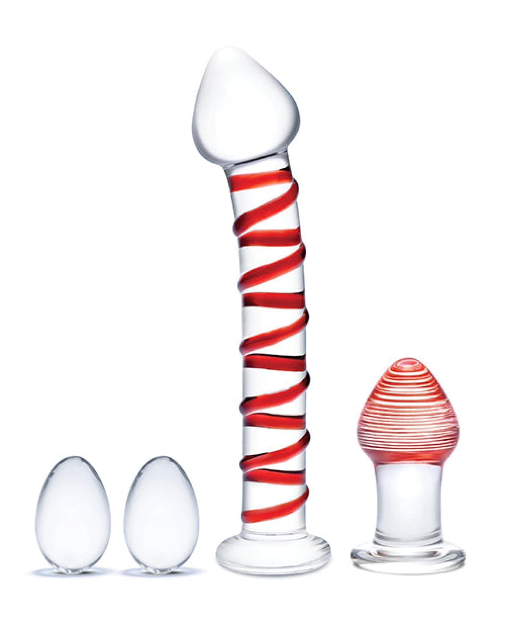 Doll Authority Dongs & Dildos Glas 4 Pc Mr. Swirly Set W-glass Kegal Balls & 3.25" Butt Plug - Red
