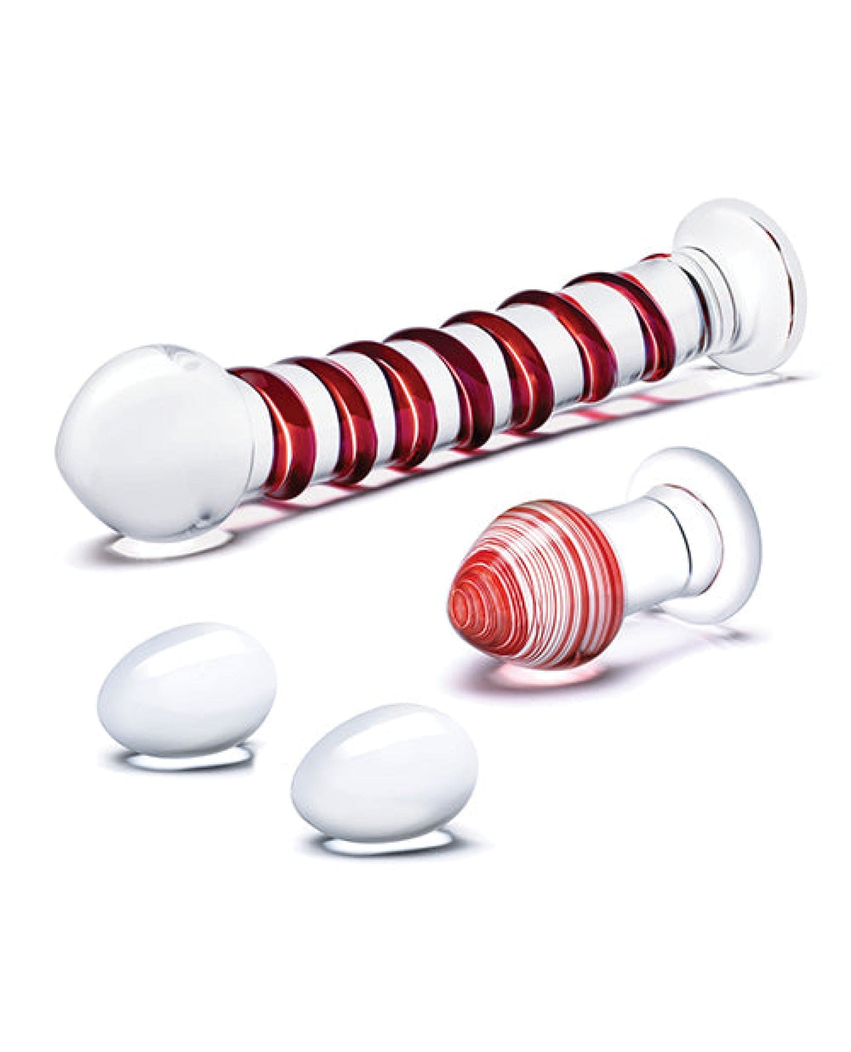 Doll Authority Dongs & Dildos Glas 4 Pc Mr. Swirly Set W-glass Kegal Balls & 3.25" Butt Plug - Red
