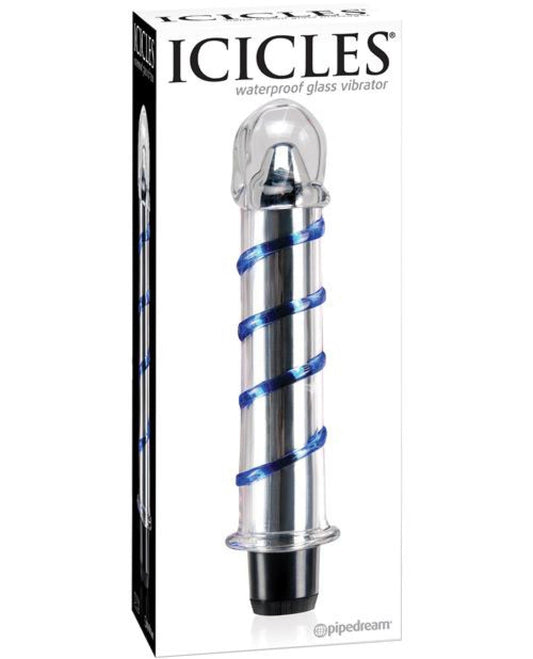 Doll Authority Dongs & Dildos Icicles No. 20 Hand Blown Glass Vibrator Waterproof - Clear W-blue Swirls