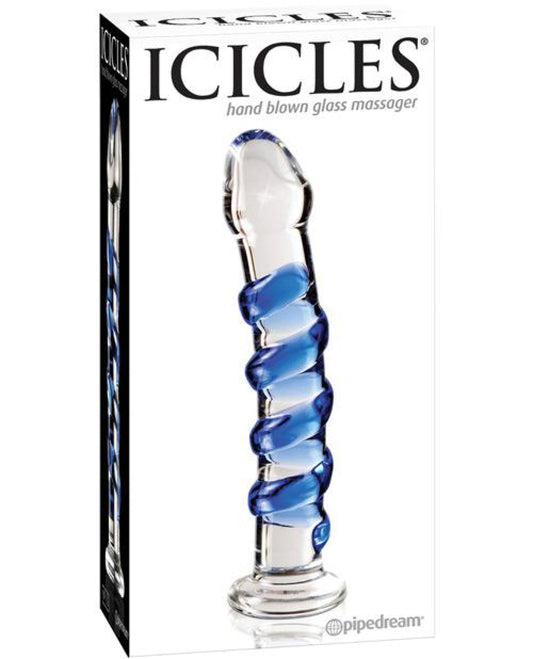 Doll Authority Dongs & Dildos Icicles No. 5 Hand Blown Glass Massager - Clear W-blue Swirls